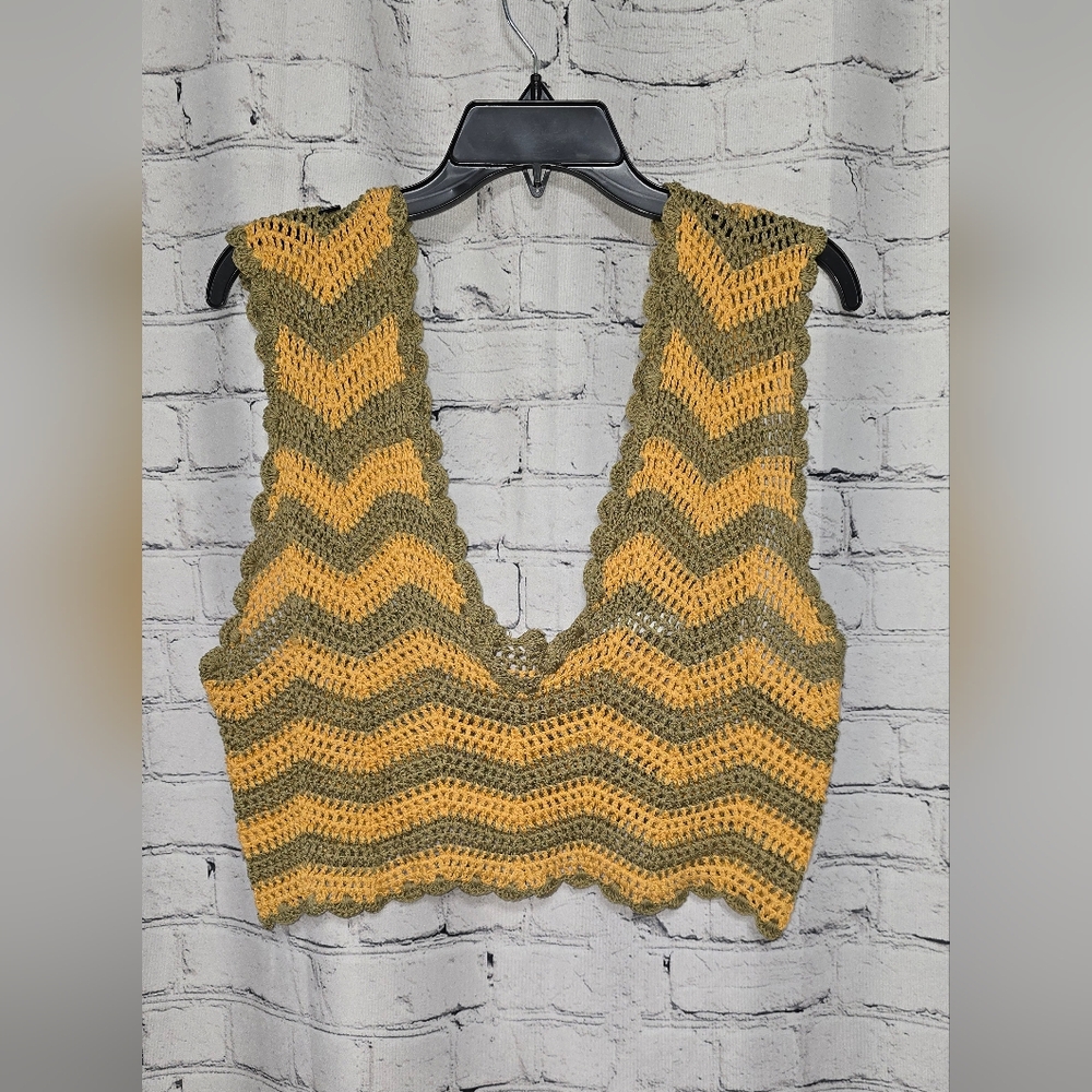 Zara Crochet Crop Top - Yellow and‎ Green Size Medium